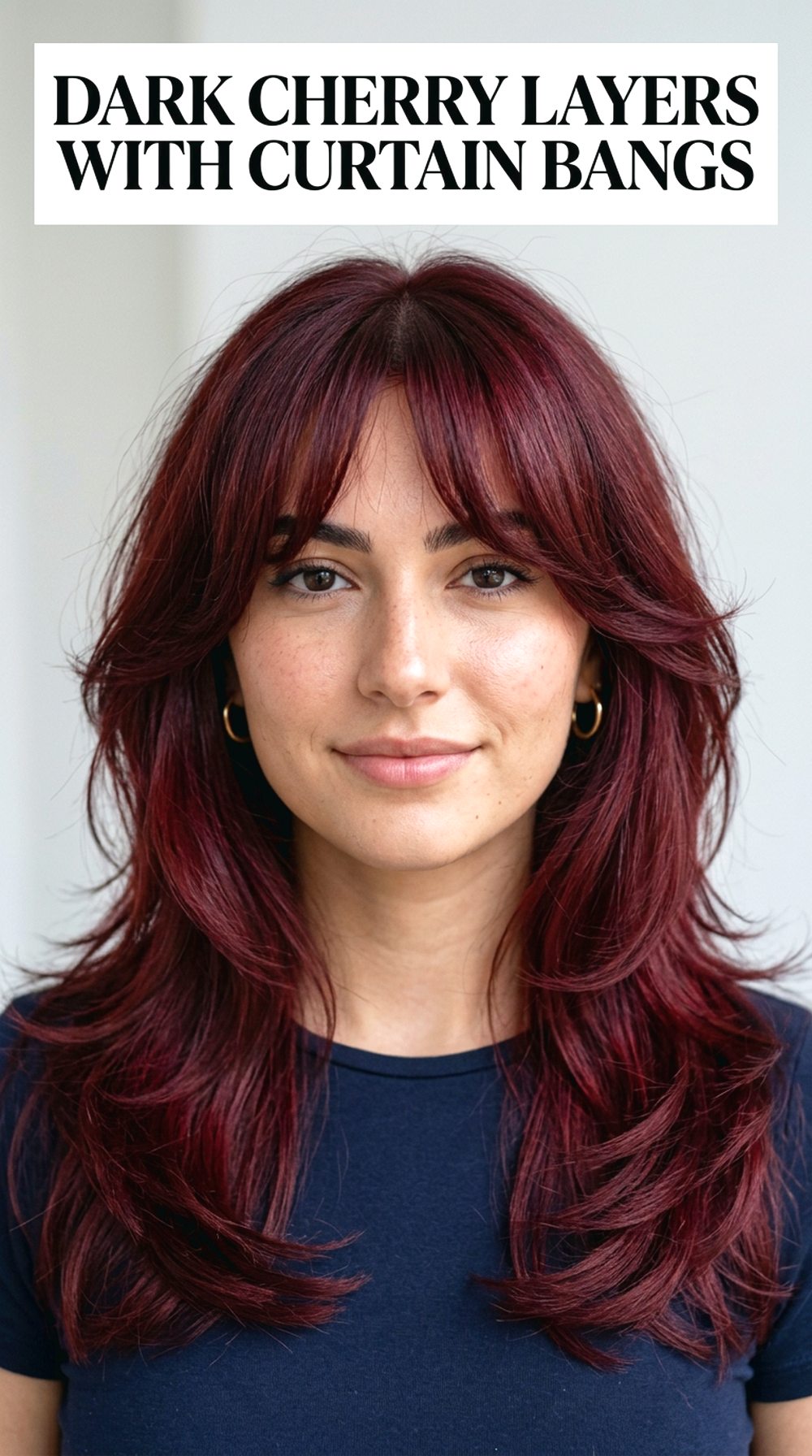 Dark Cherry Butterfly Layers With Curtain Bangs