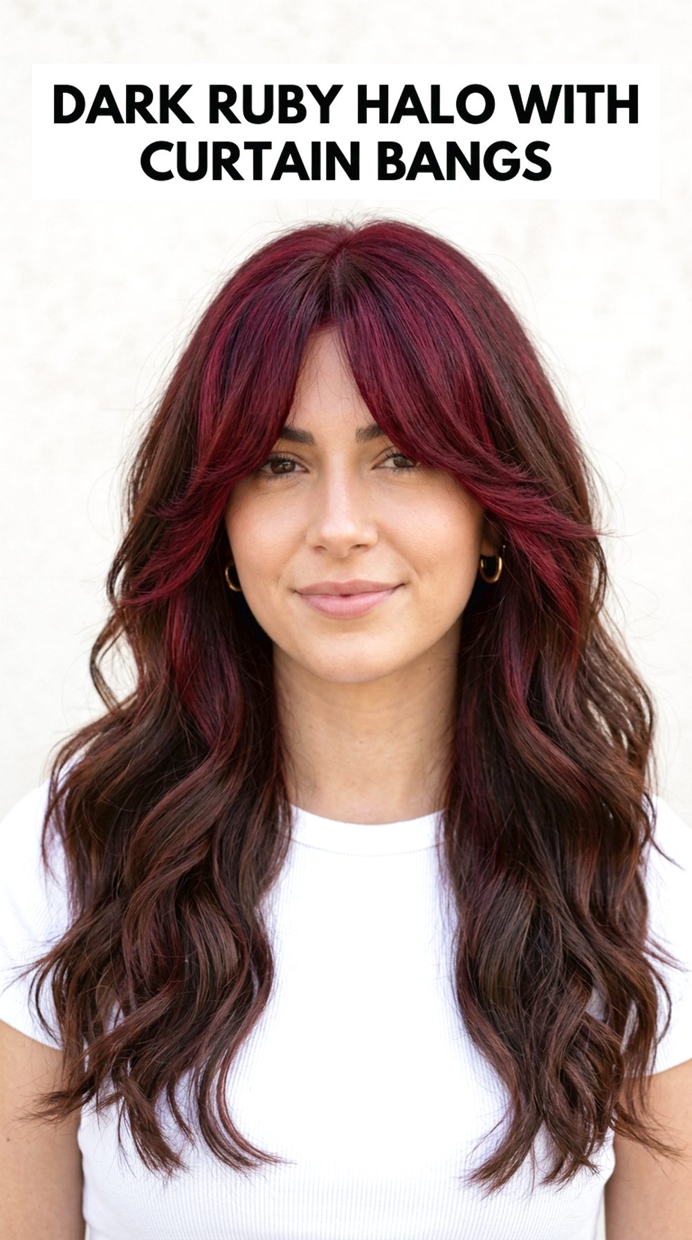 Dark Ruby Halo with Curtain Bangs