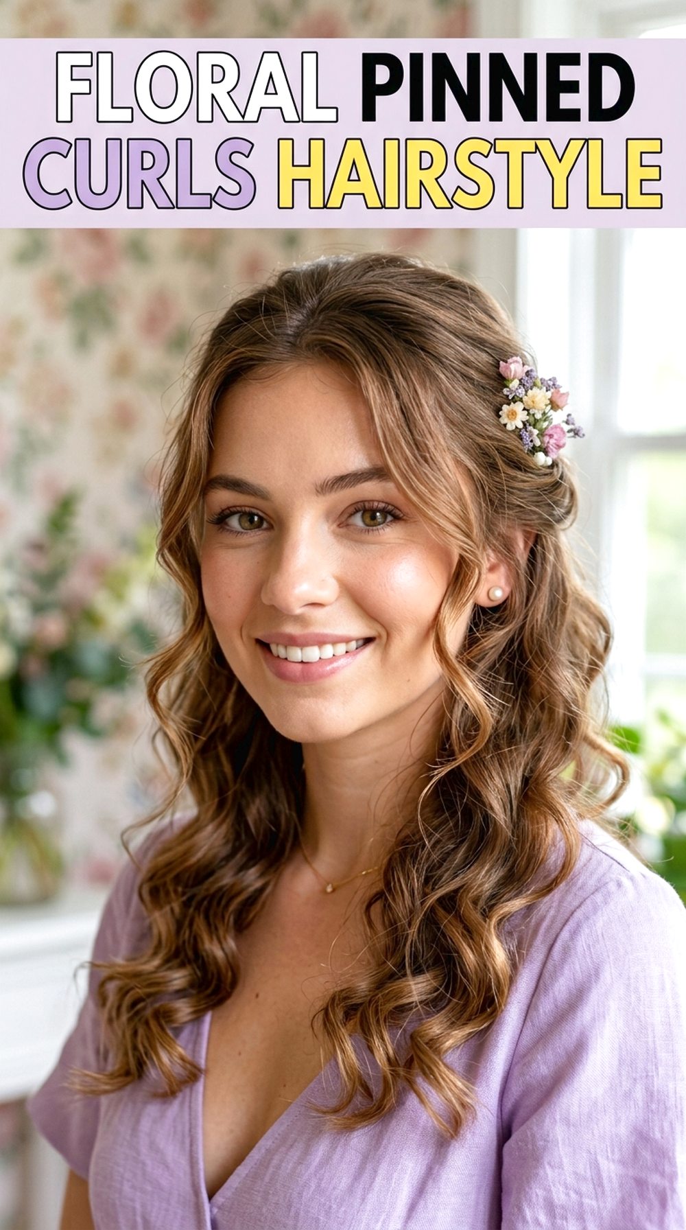 Floral Pinned Curls Hairstyle