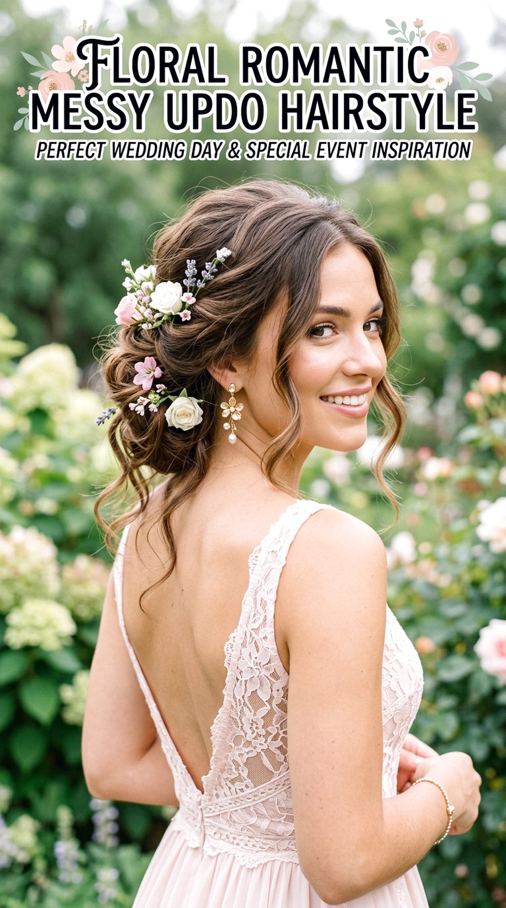 Floral Romantic Messy Updo Hairstyle
