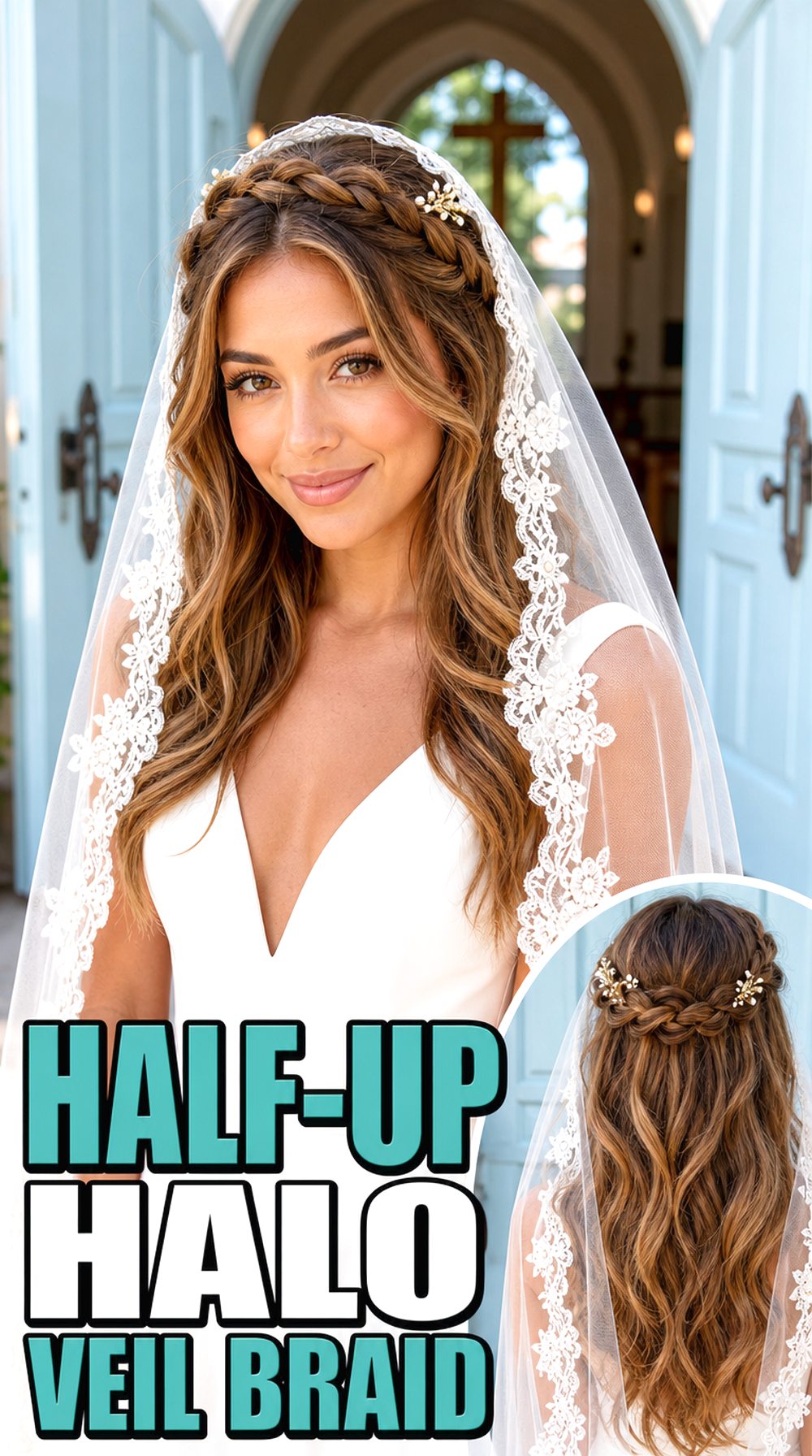 Half-Up Halo Veil Braid Hairstyle
