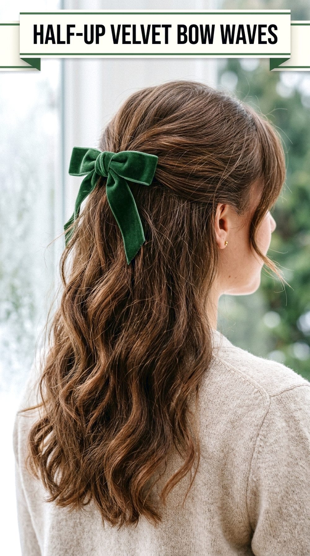 Half-Up Loose Waves Velvet Bow