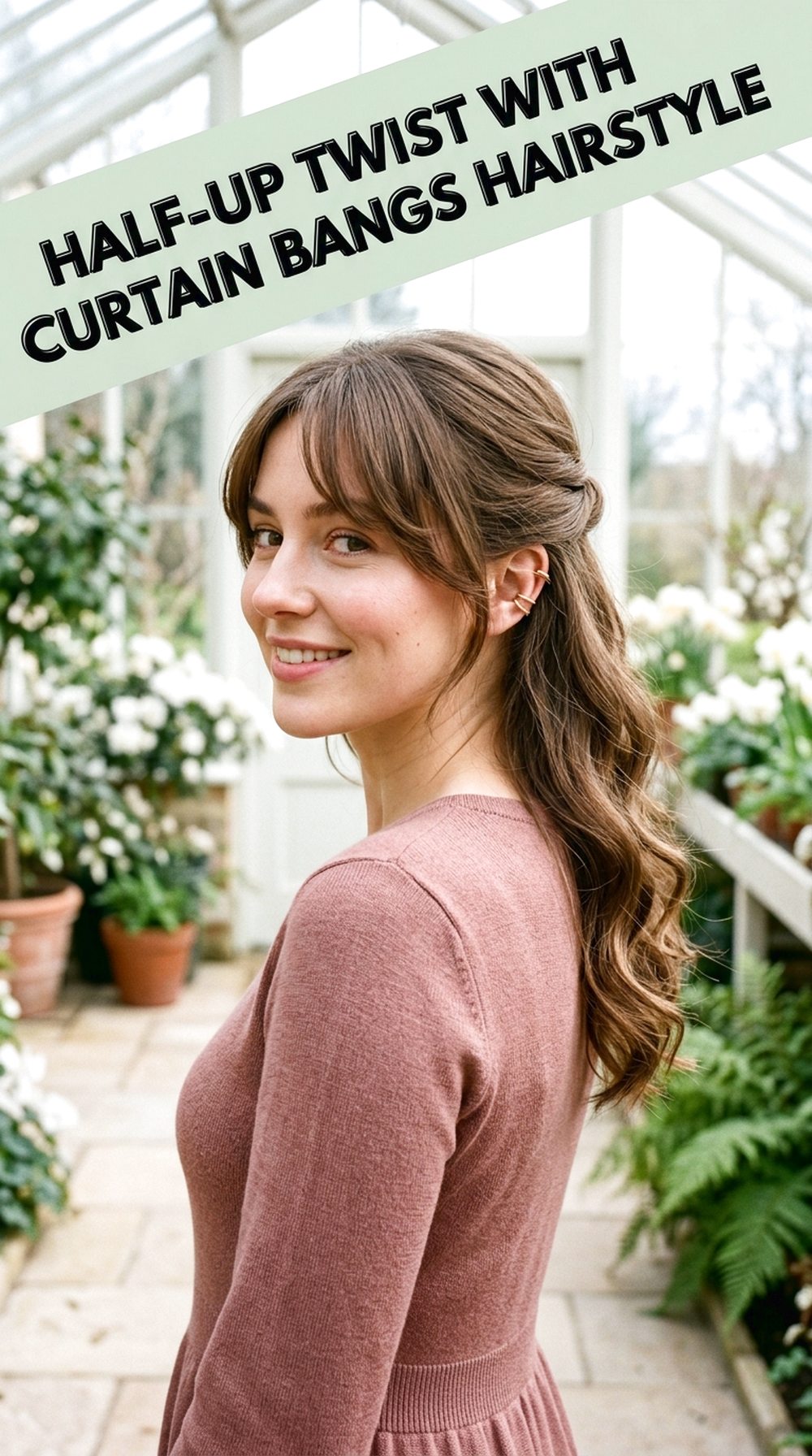 Half-Up Twist With Curtain Bangs