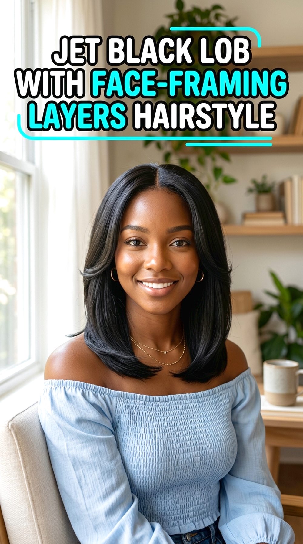 Jet Black Lob With Face-Framing Layers