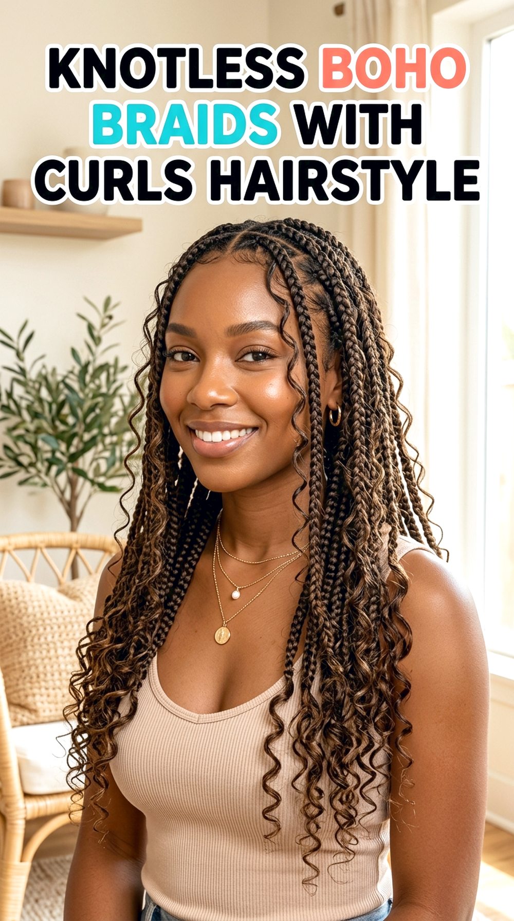 Knotless Boho Braids With Curls