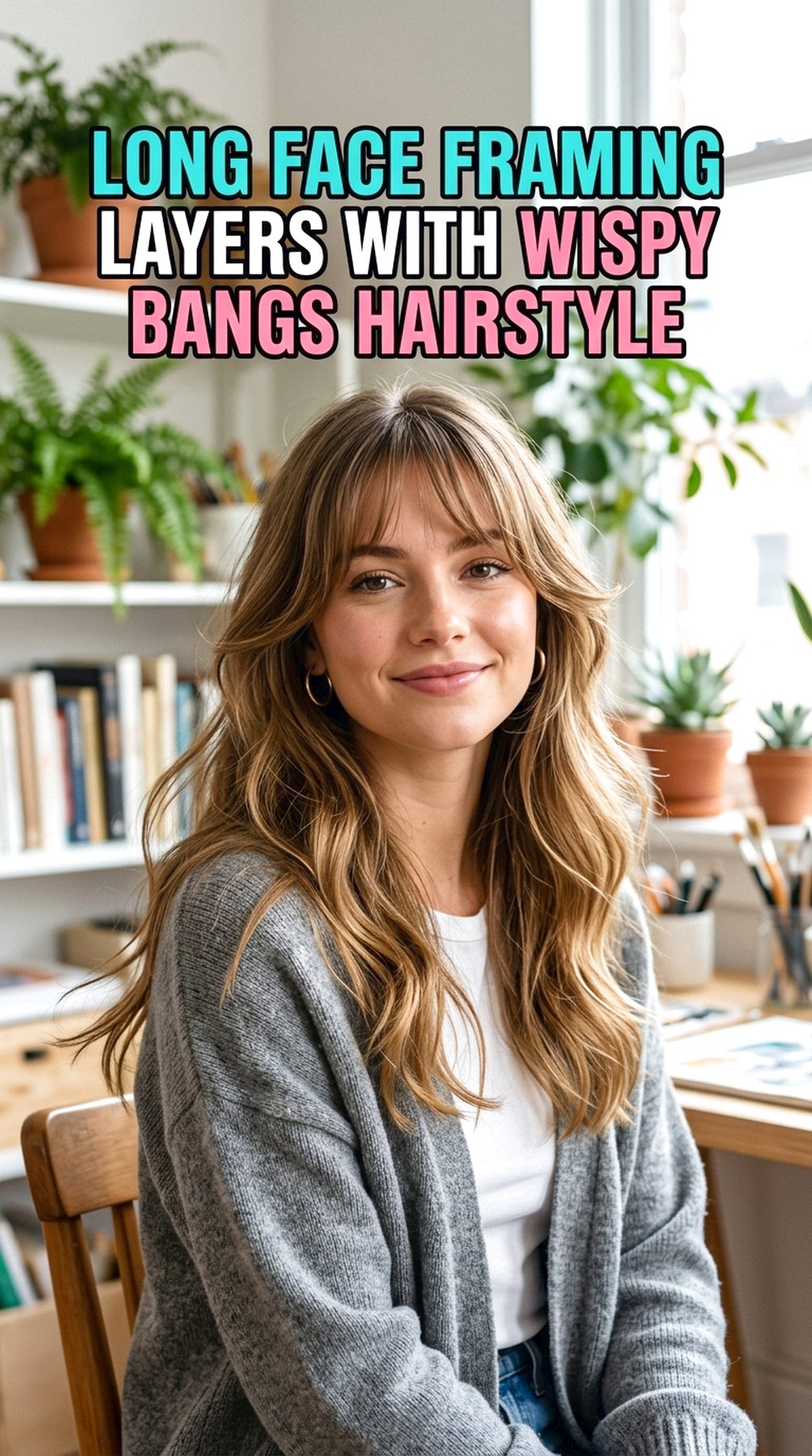 Long Face Framing Layers With Wispy Bangs