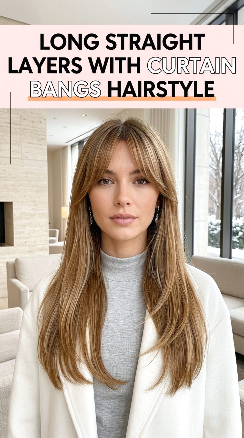 Long Straight Layers With Curtain Bangs
