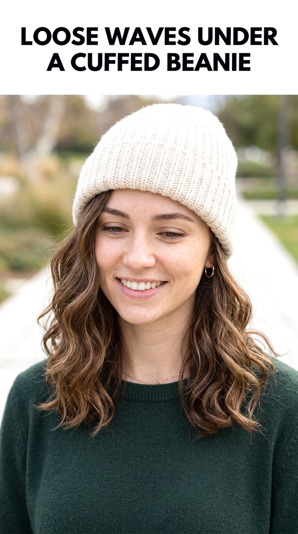 Loose Waves Under A Cuffed Beanie