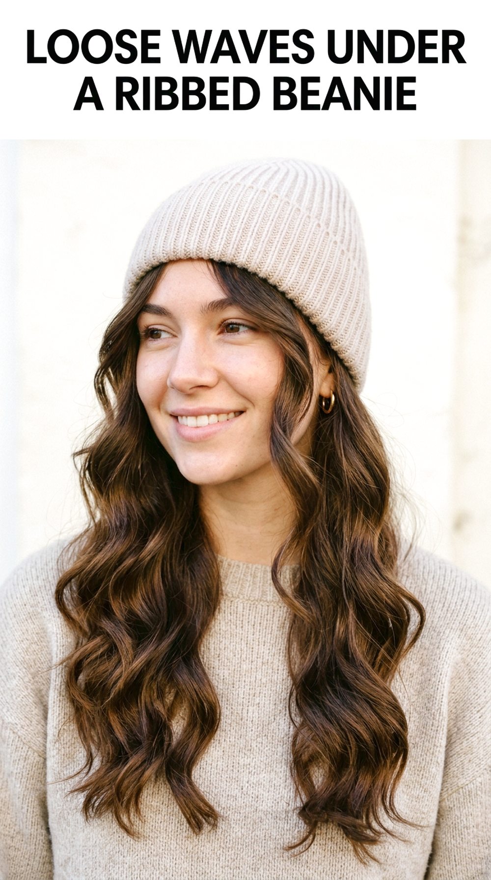 Loose Waves Under A Ribbed Beanie