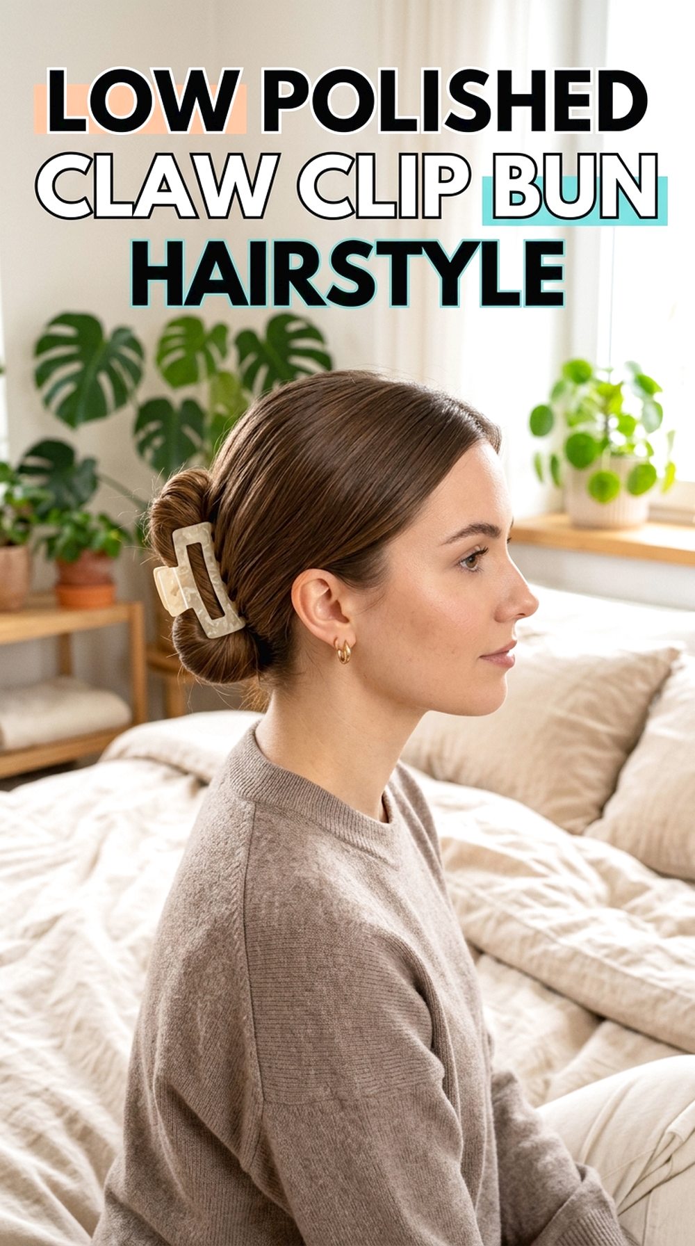 Low Polished Claw Clip Bun Hairstyle