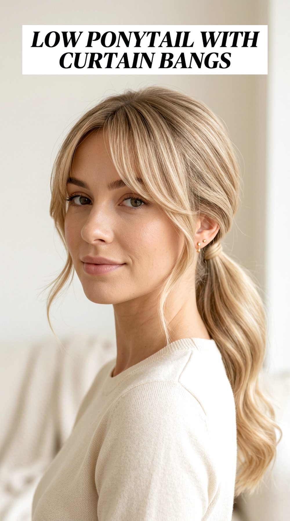 Low Ponytail With Curtain Bangs