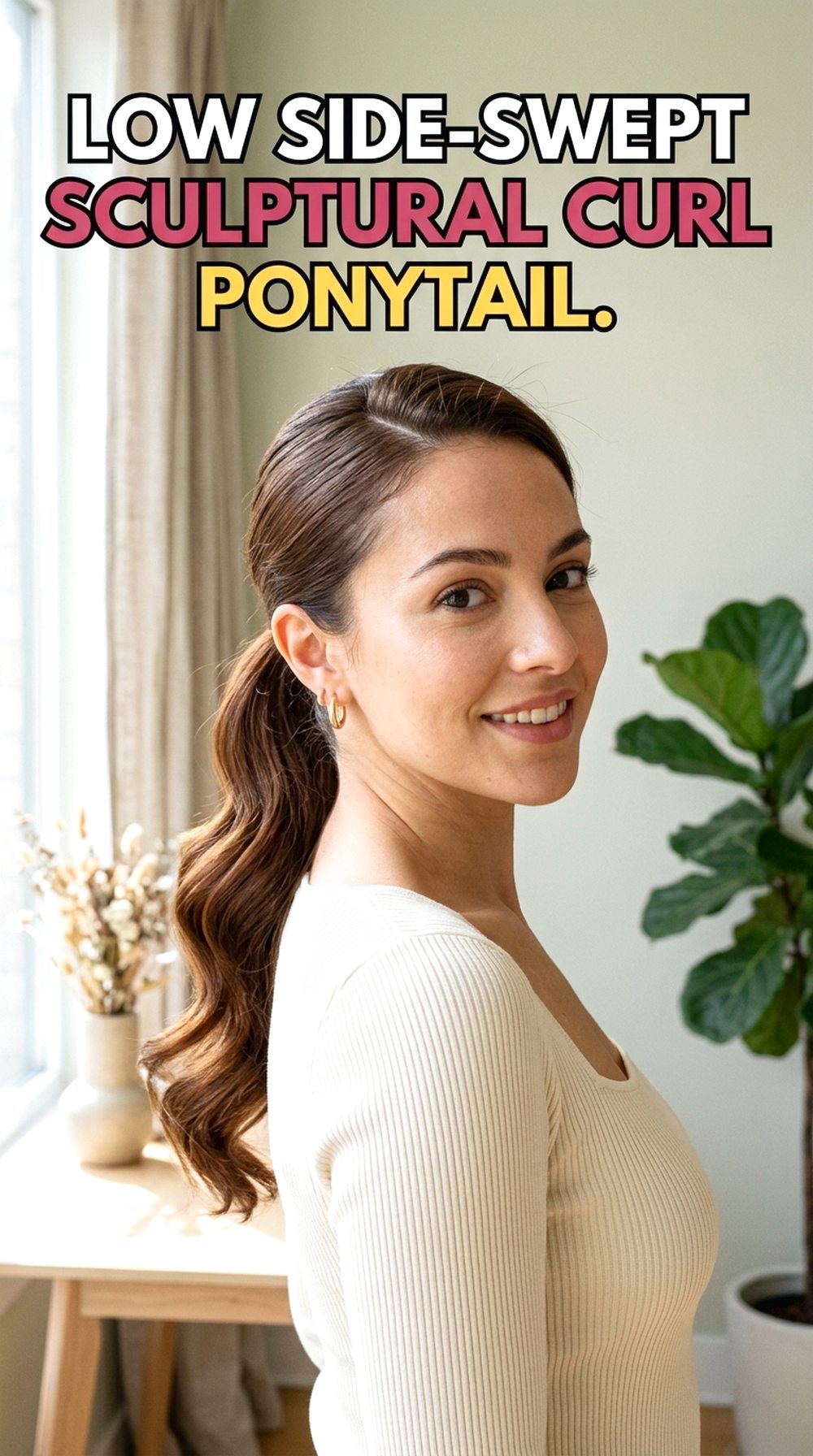Low Side-Swept Sculptural Curl Ponytail