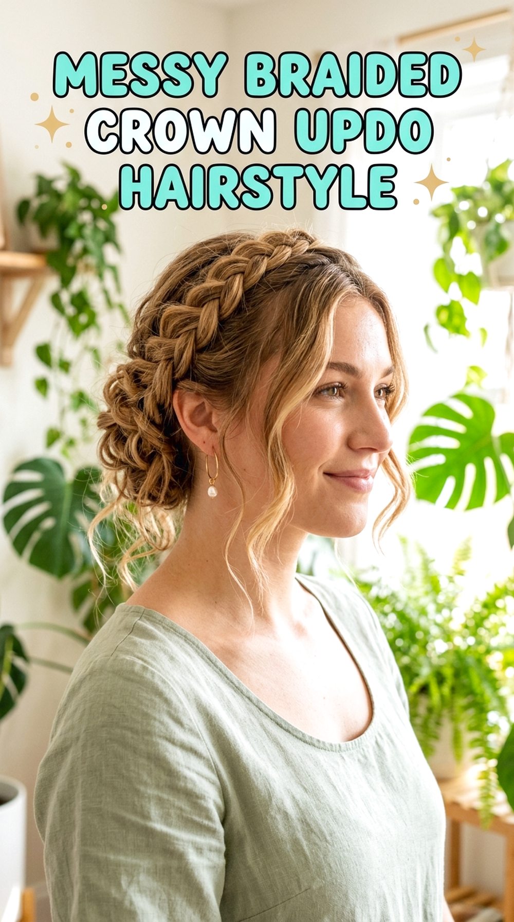 Messy Braided Crown Updo Hairstyle