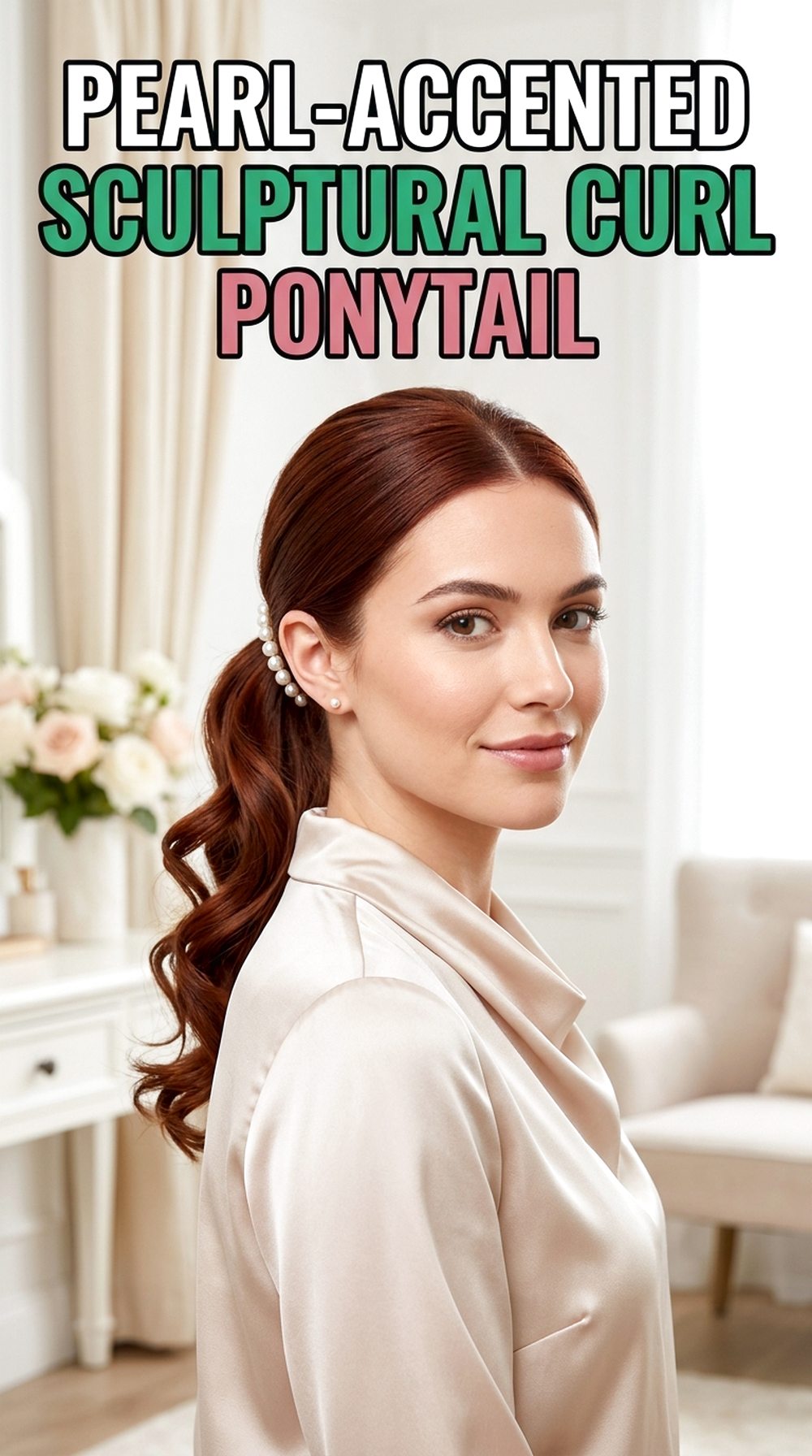 Pearl-Accented Sculptural Curl Ponytail