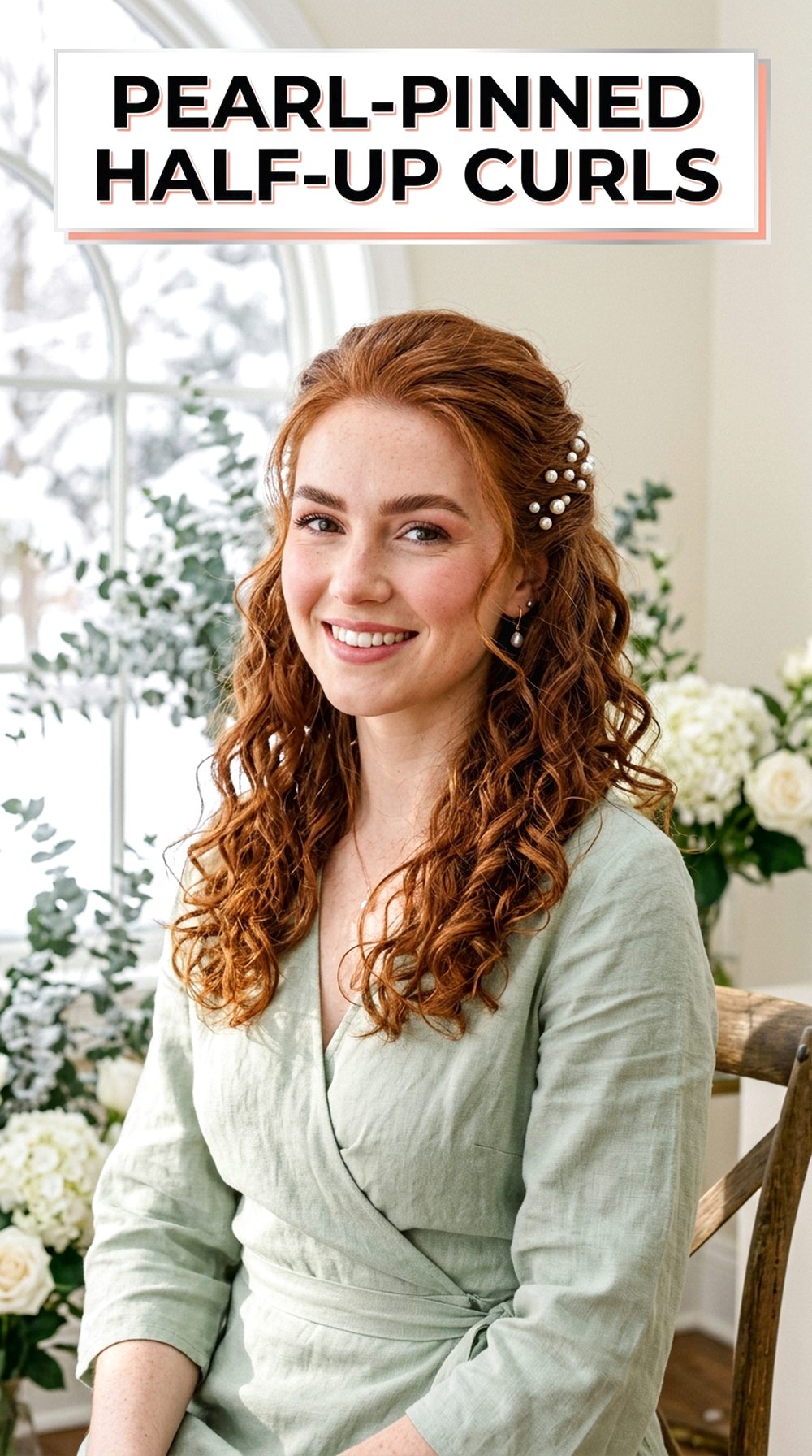 Pearl-Pinned Half-Up Curls