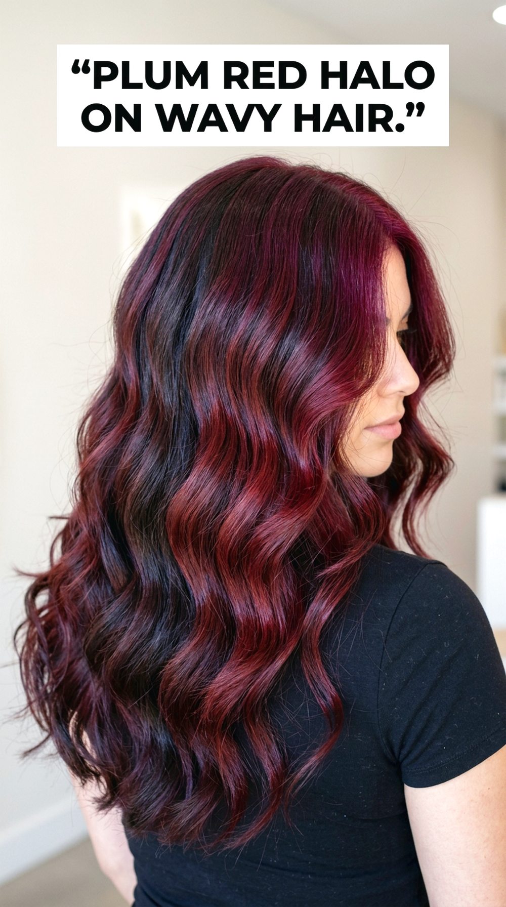 Plum Red Halo on Wavy Hair