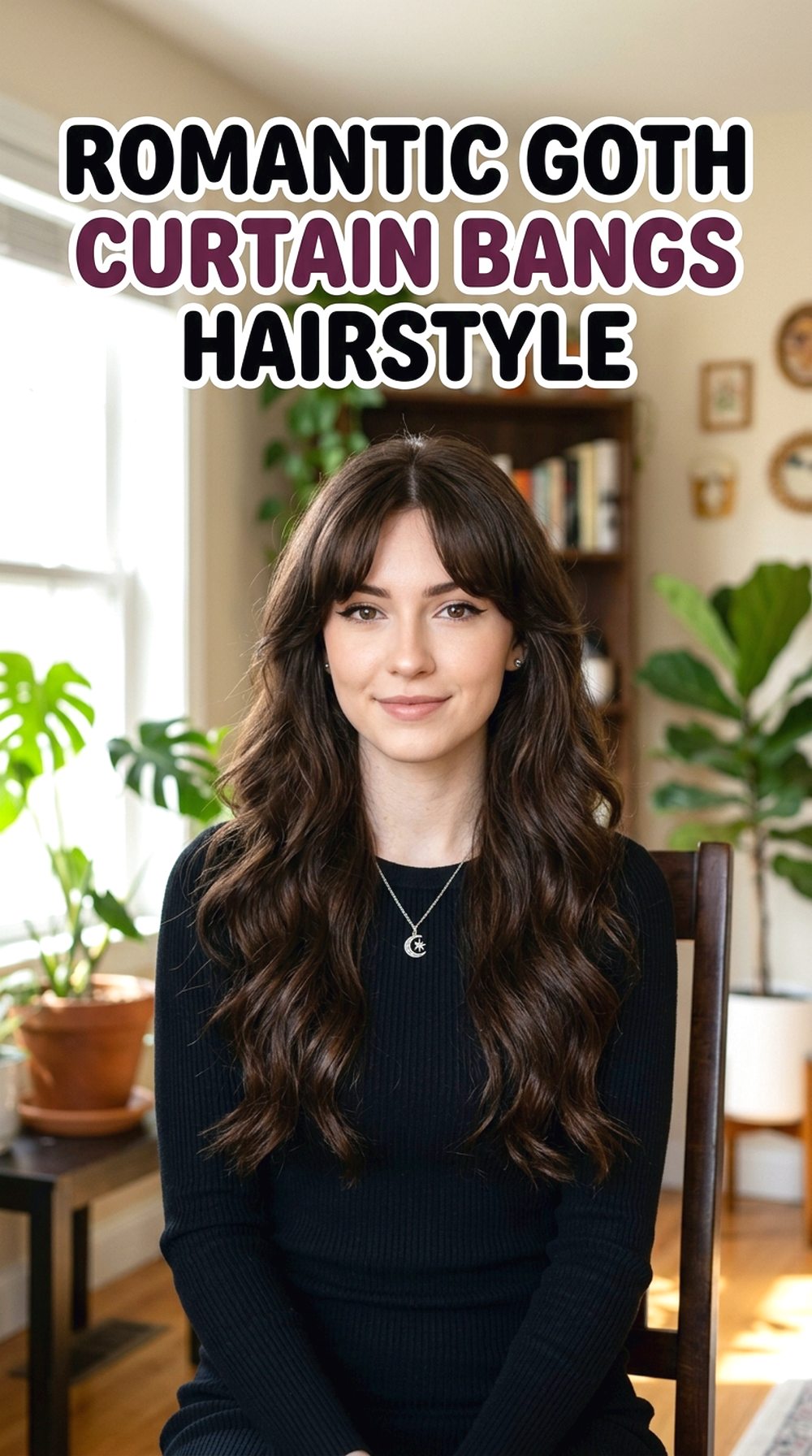 Romantic Goth Curtain Bangs Hairstyle