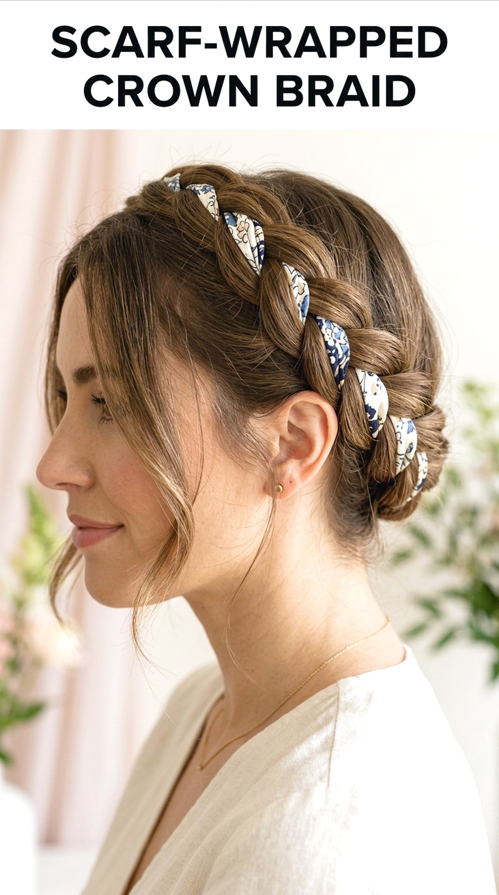 Scarf-Wrapped Crown Braid