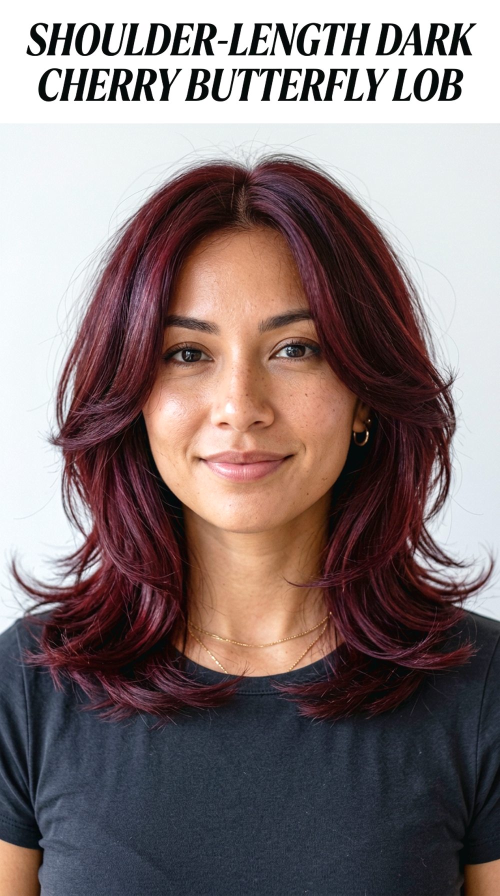 Shoulder-Length Dark Cherry Butterfly Lob