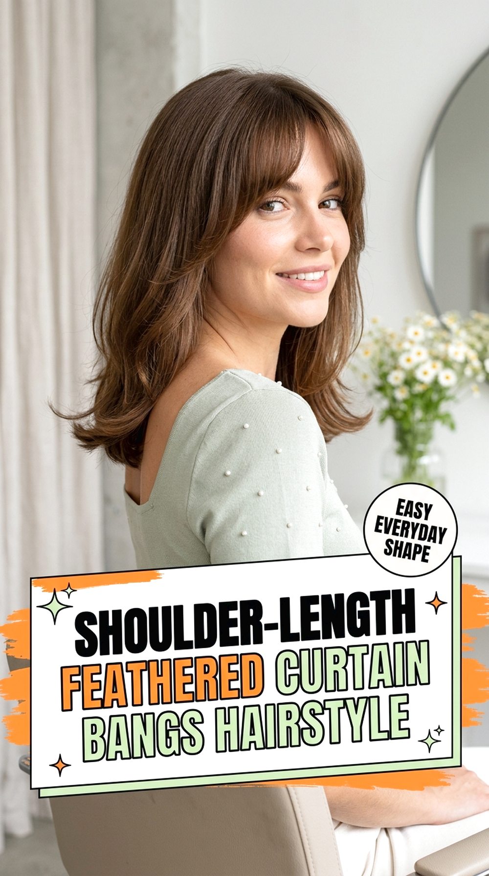 Shoulder-Length Feathered Curtain Bangs