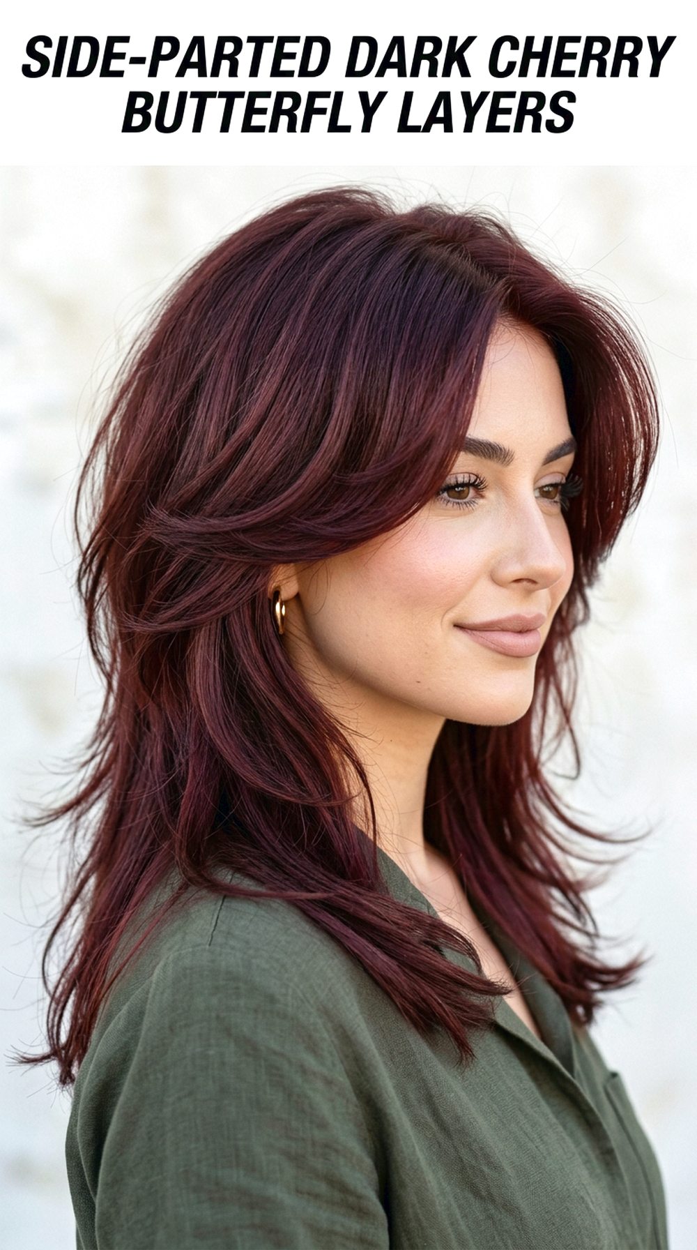 Side-Parted Dark Cherry Butterfly Layers