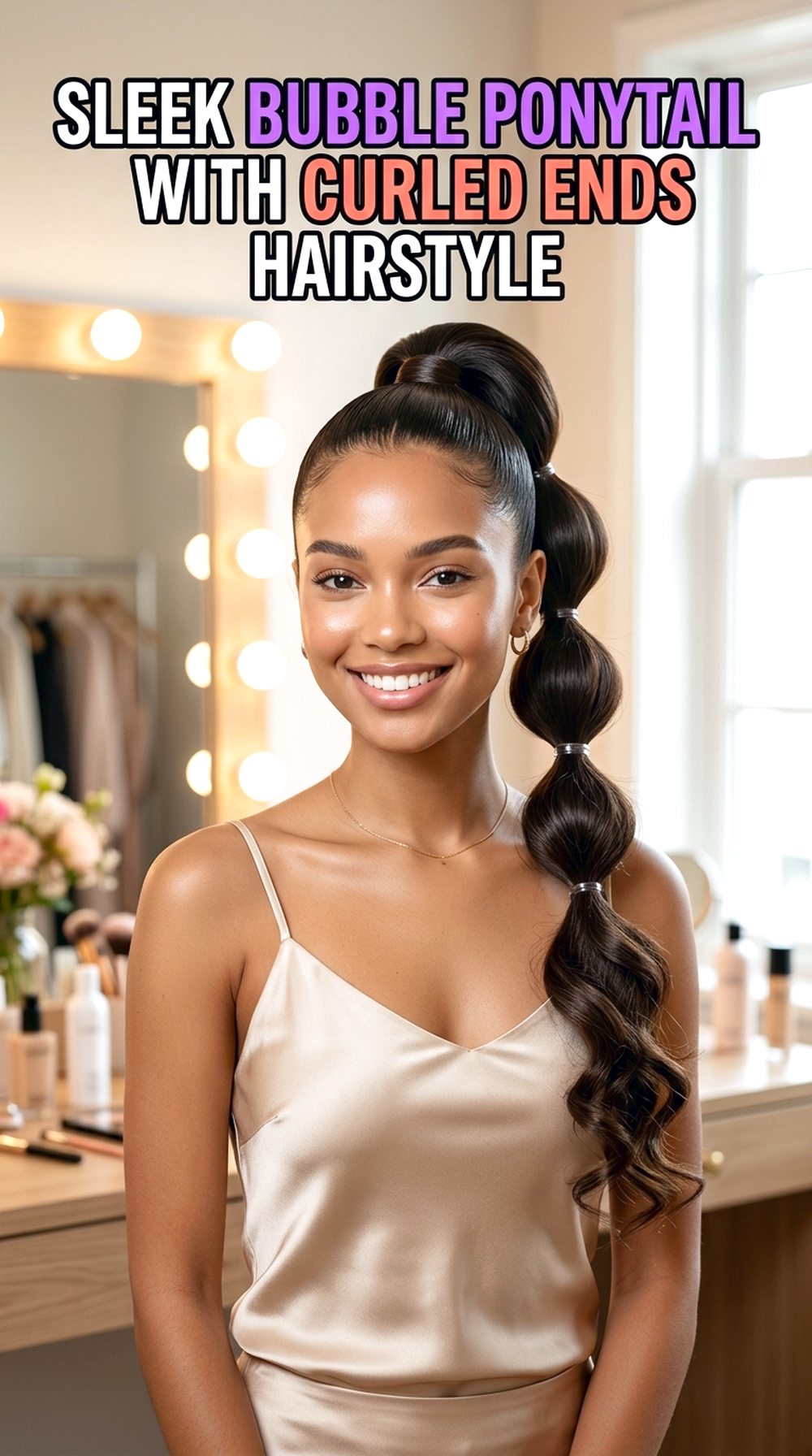 Sleek Bubble Ponytail With Curled Ends