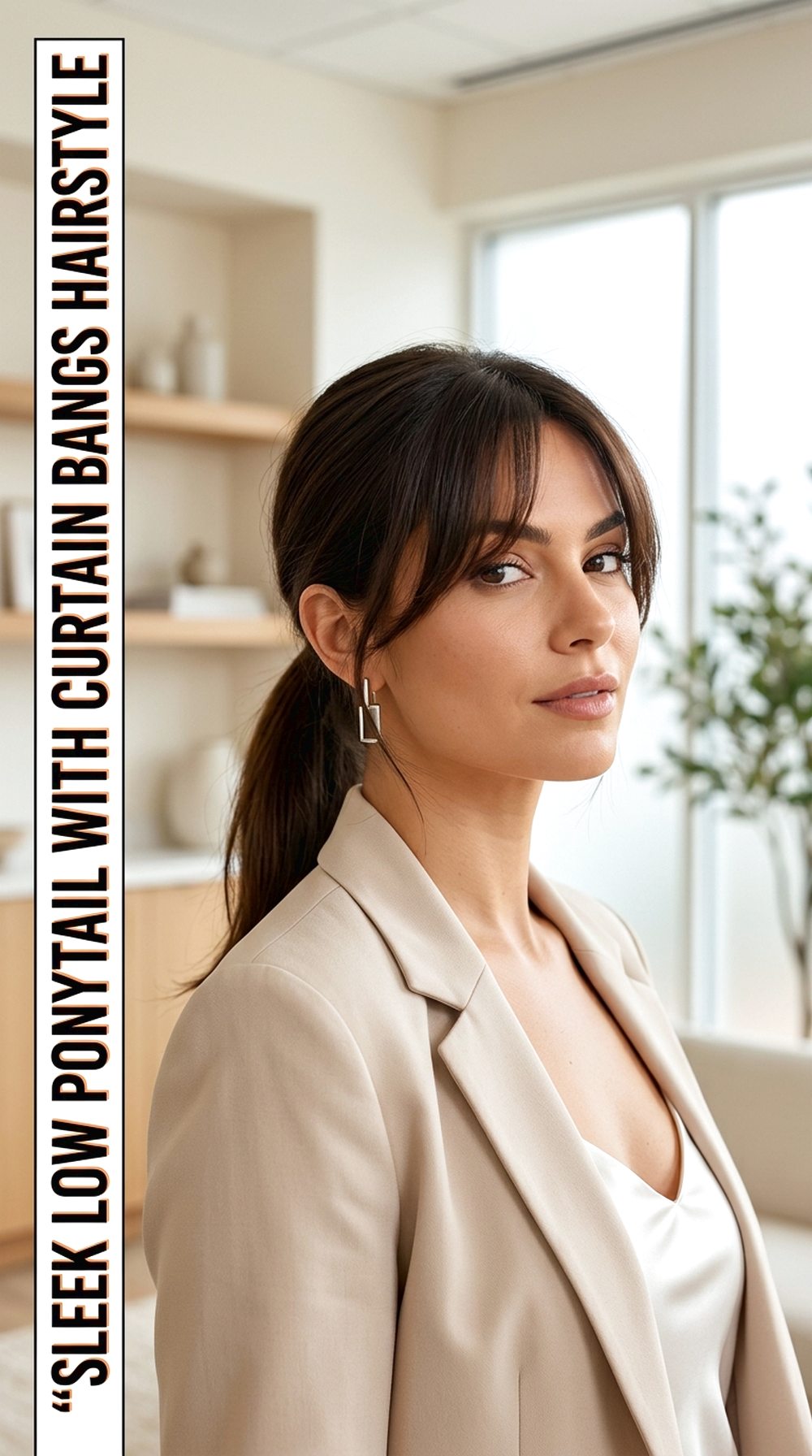 Sleek Low Ponytail With Curtain Bangs