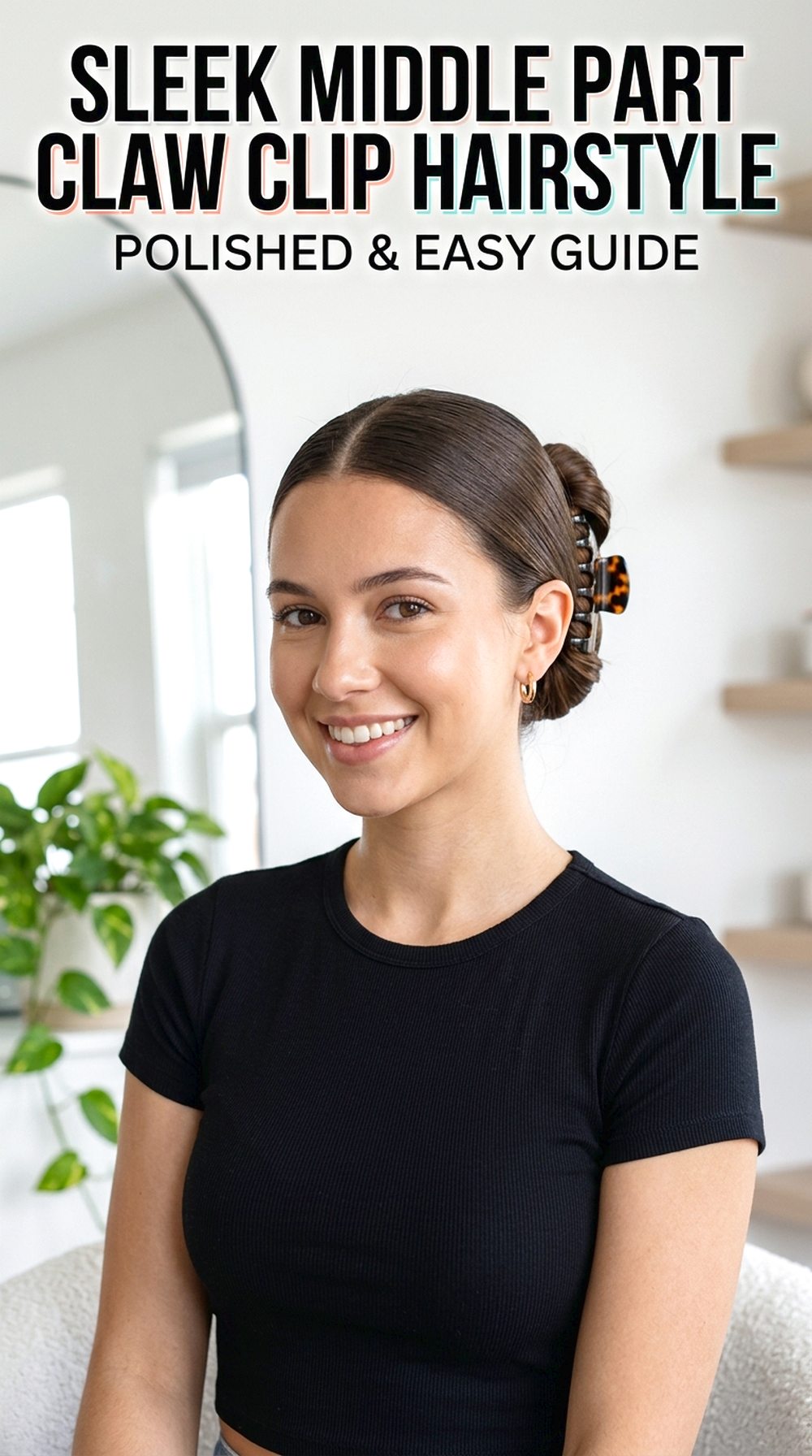 Sleek Middle Part Claw Clip Hairstyle
