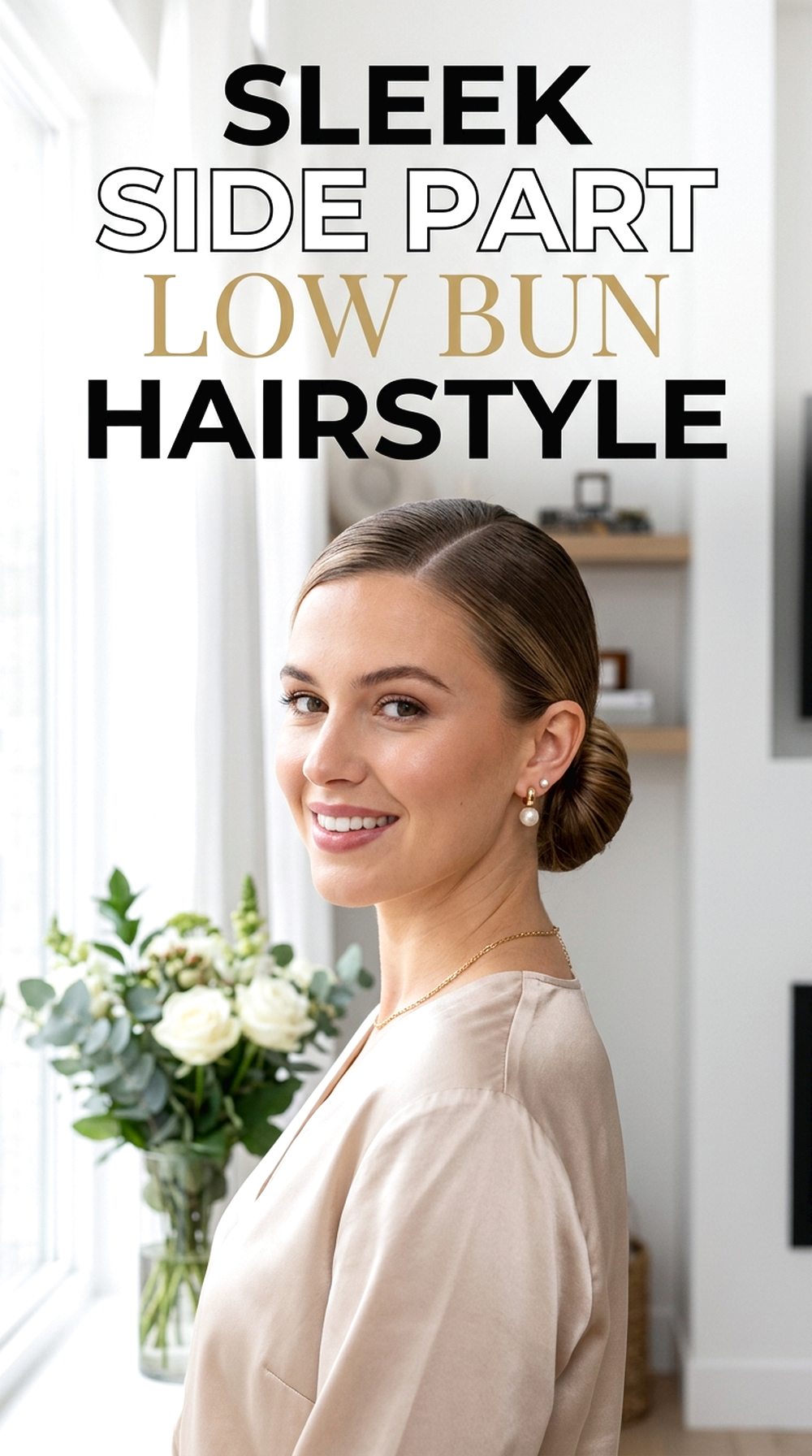 Sleek Side Part Low Bun