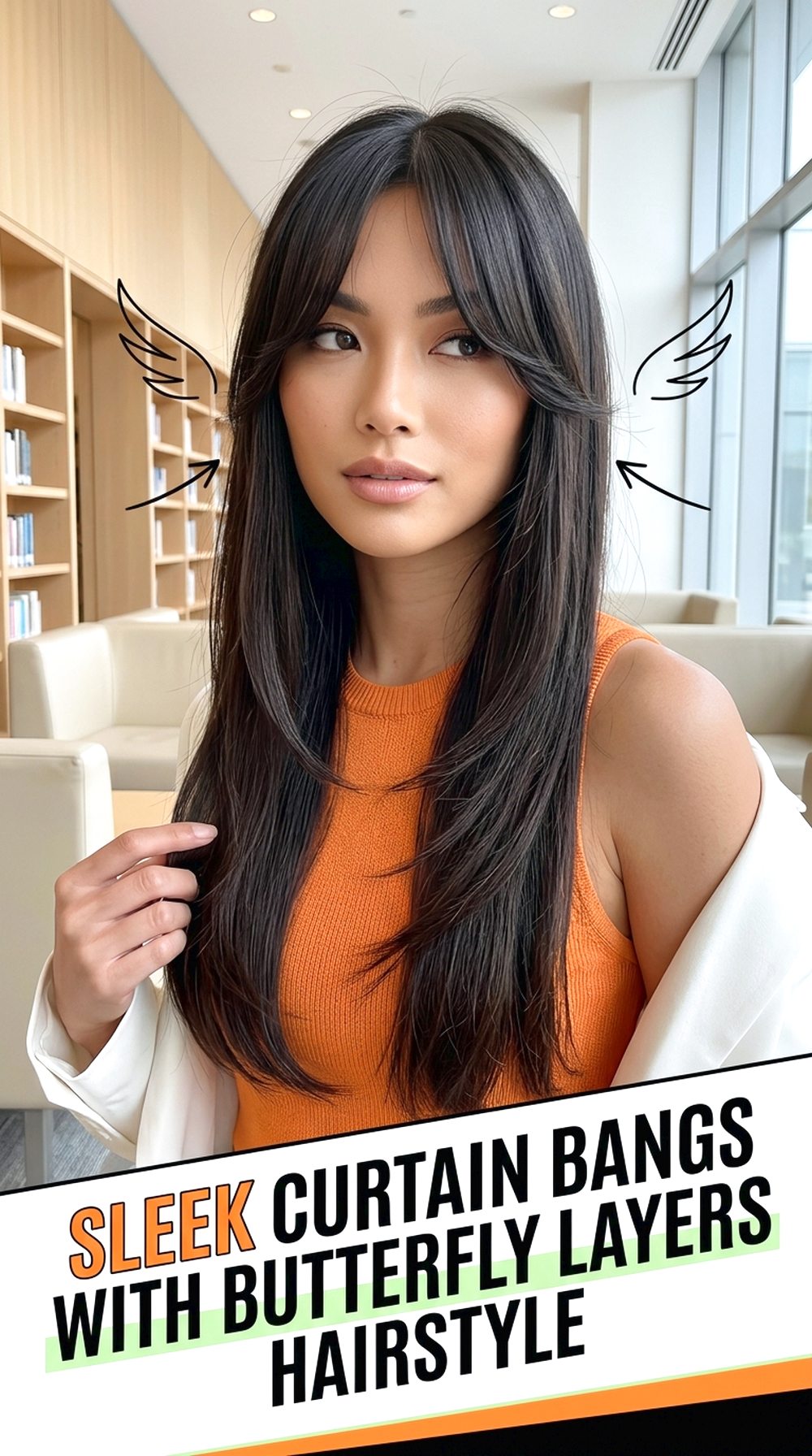 Sleek Straight Curtain Bangs With Butterfly Layers