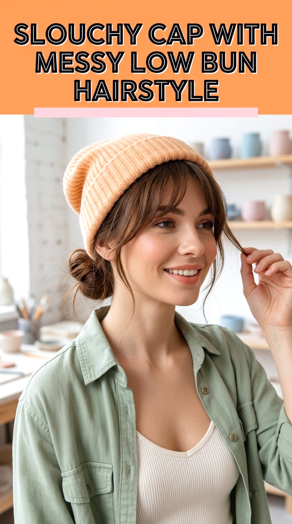 Slouchy Cap With Messy Low Bun