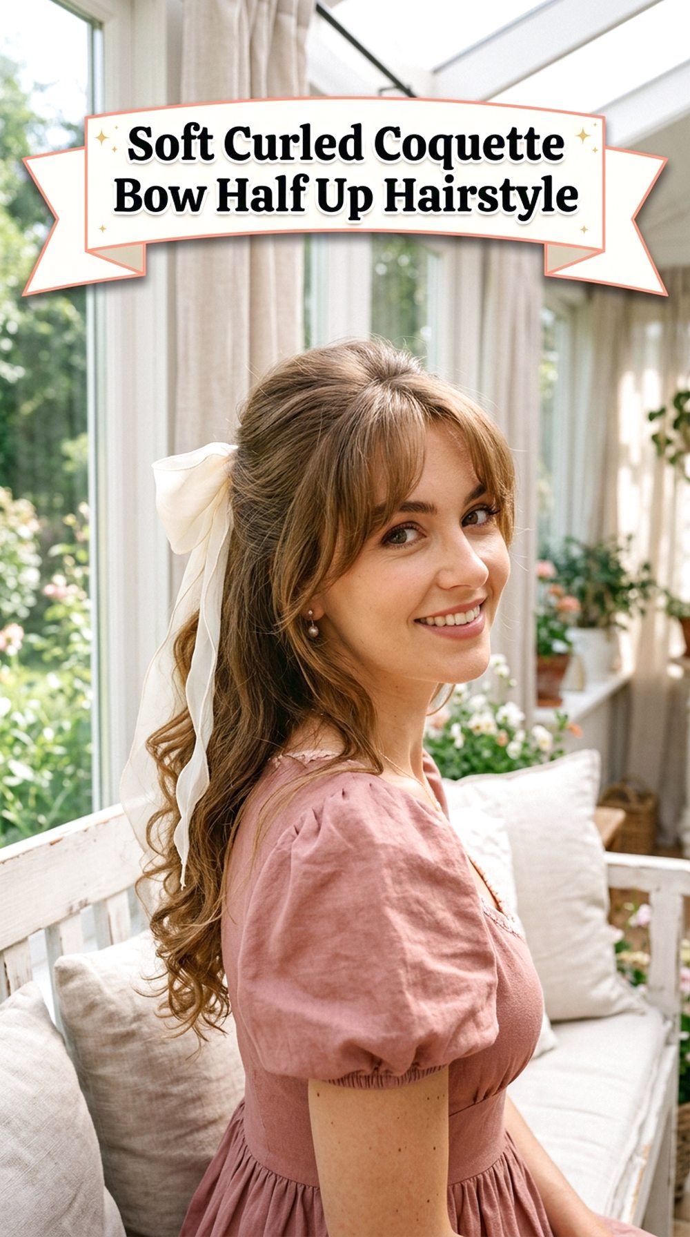 Soft Curled Coquette Bow Half Up