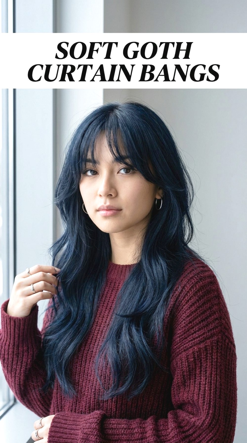 Soft Goth Curtain Bangs Hairstyle