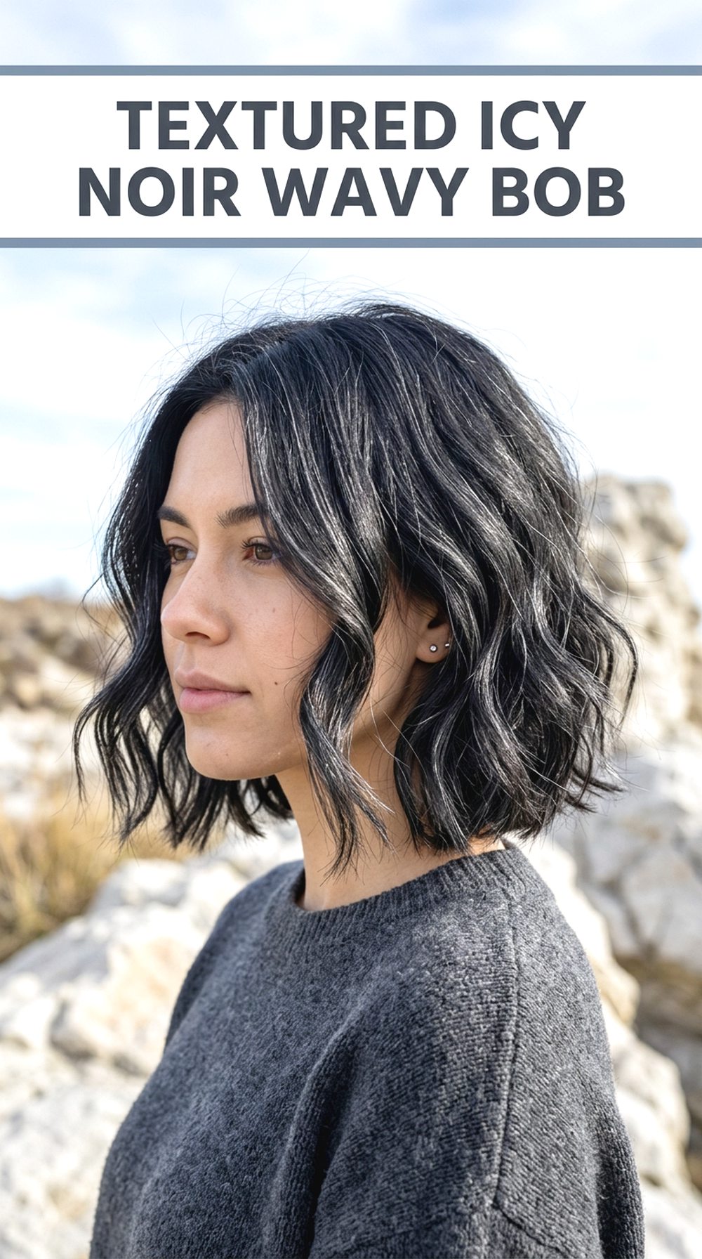 Textured Icy Noir Wavy Bob
