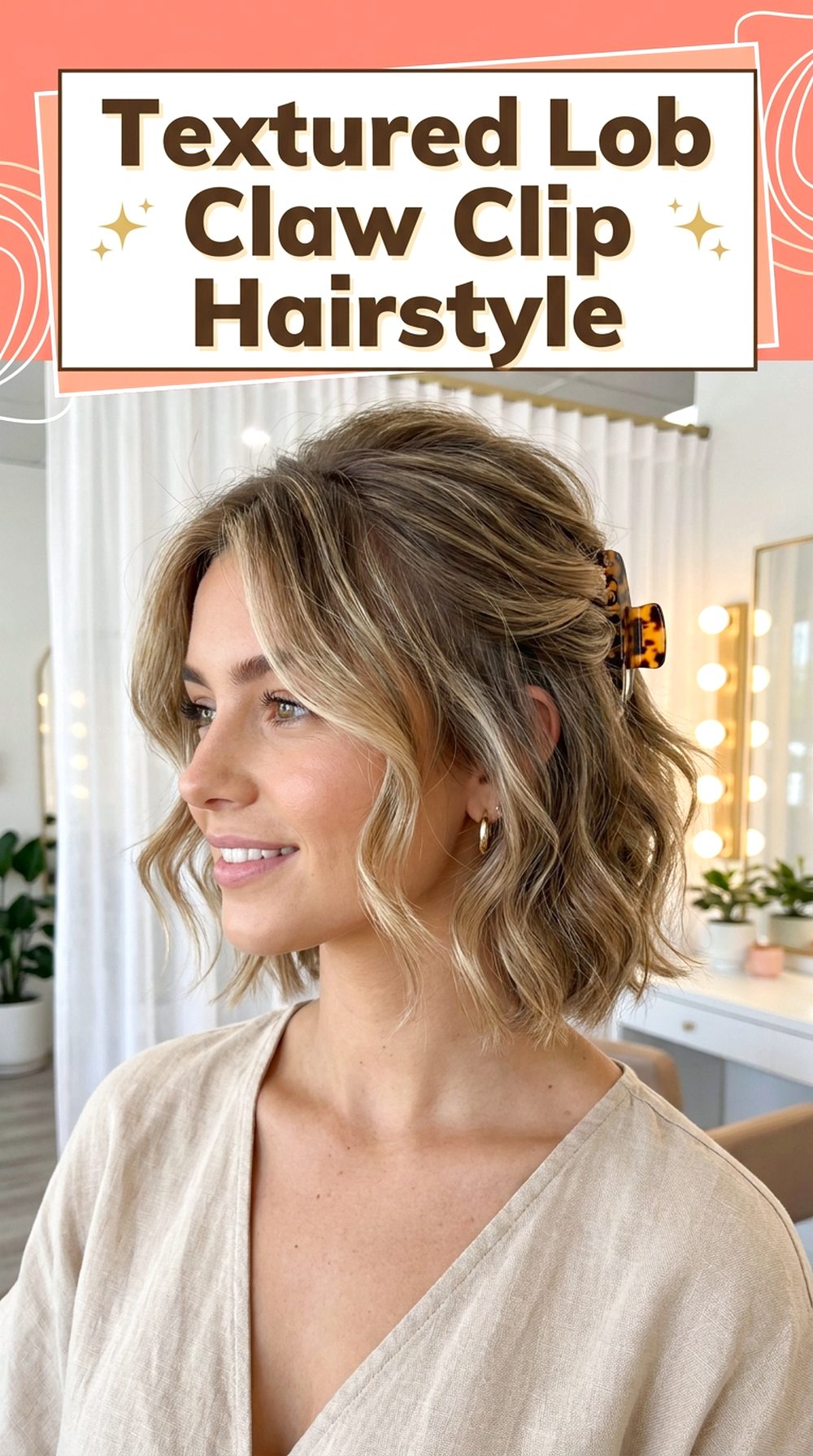Textured Lob Claw Clip Hairstyle