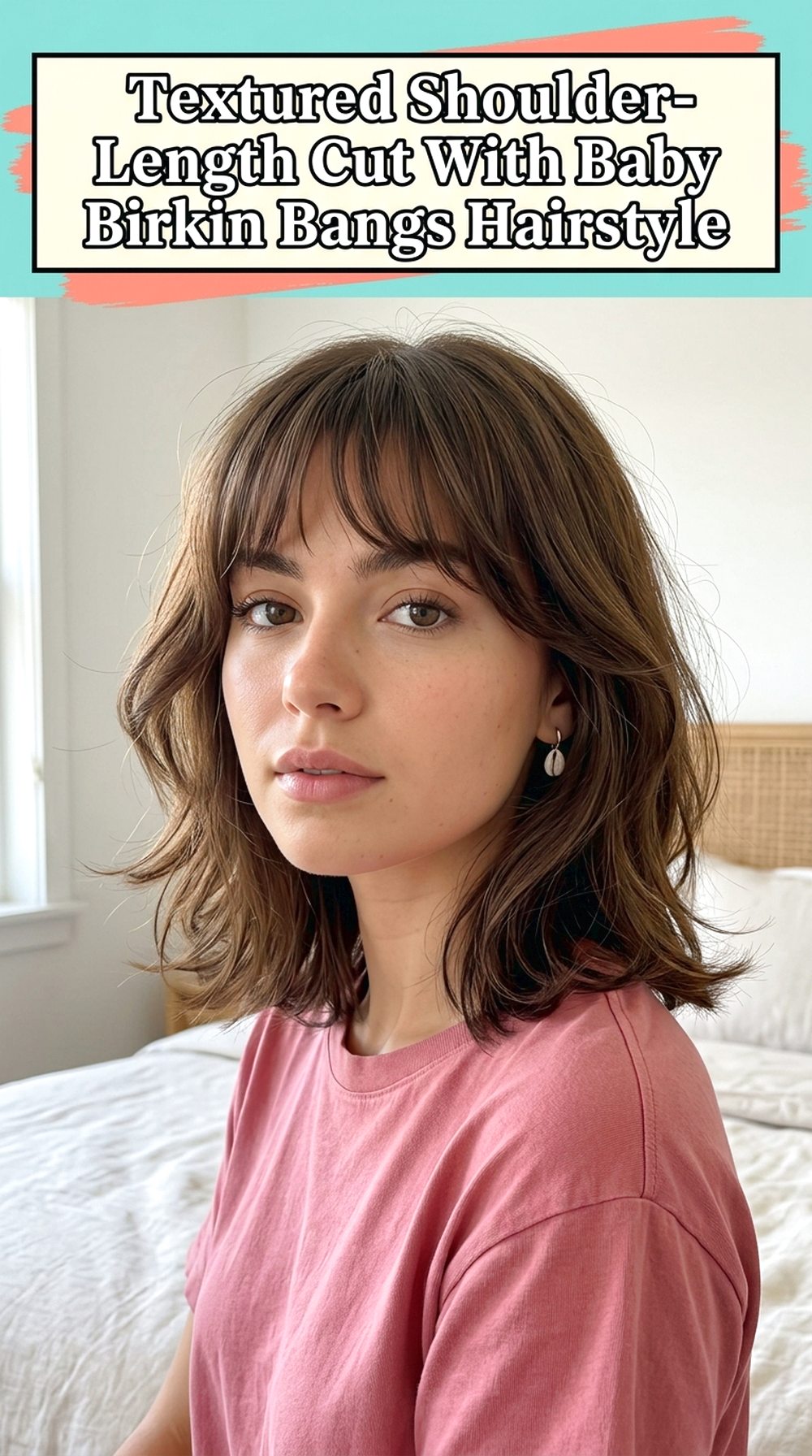 Textured Shoulder-Length Cut With Baby Birkin Bangs