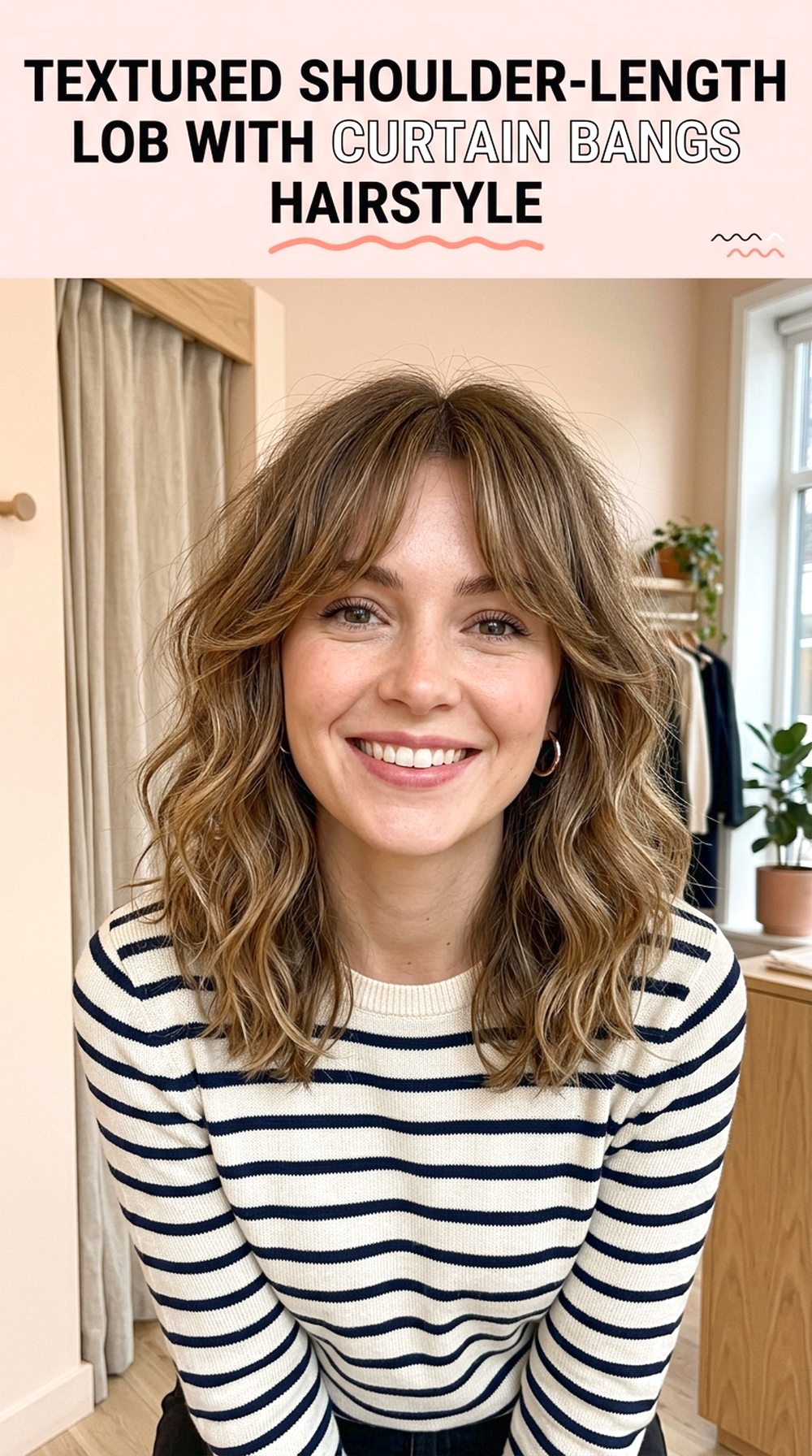 Textured Shoulder-Length Lob With Curtain Bangs