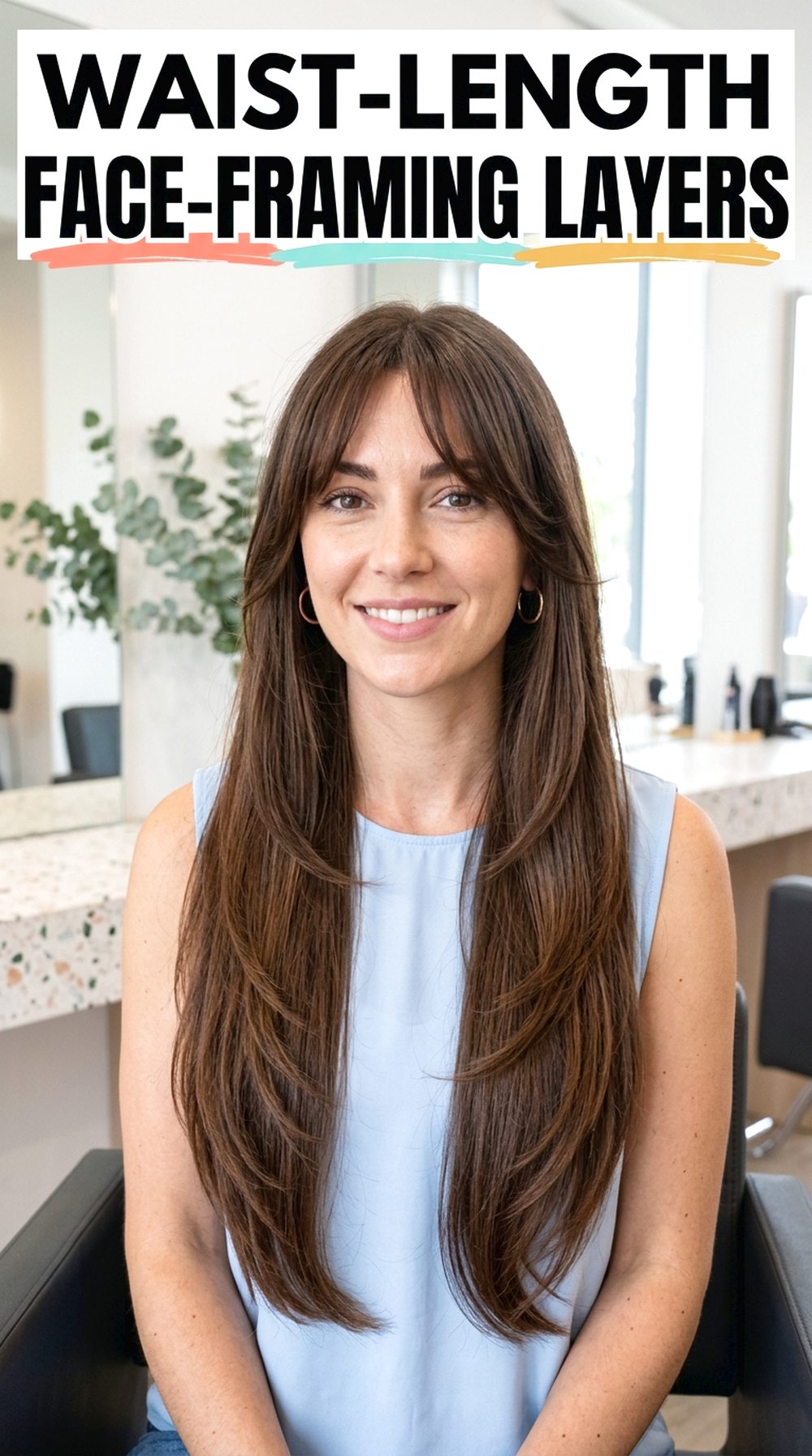 Waist-Length Face-Framing Layers With Curtain Bangs