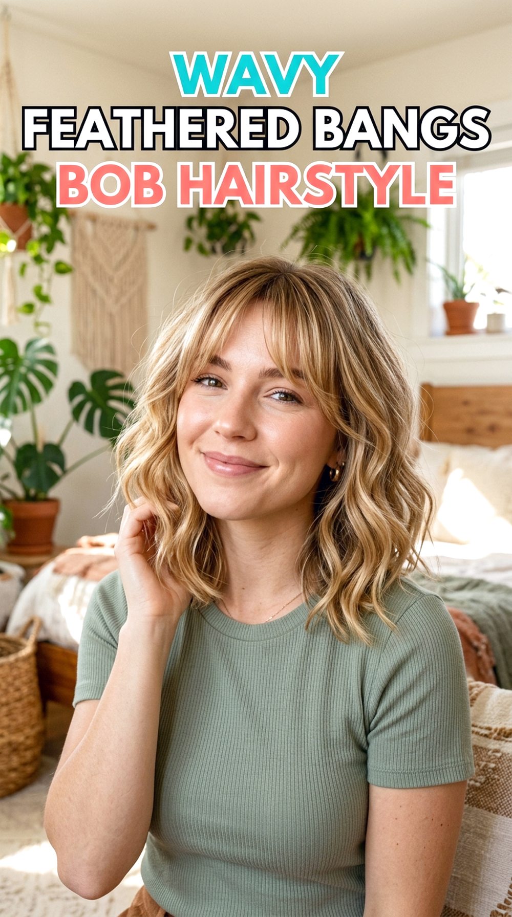 Wavy Feathered Bangs Bob