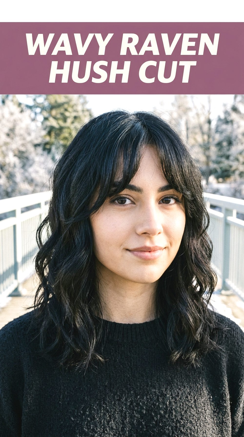 Wavy Raven Hush Cut With Curtain Bangs